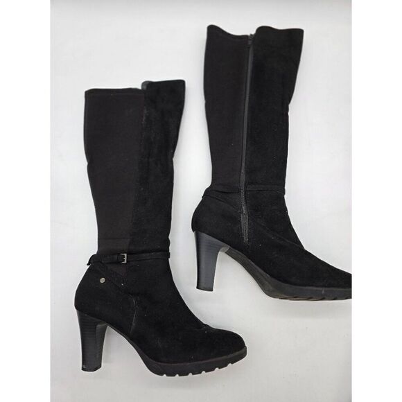 Black Knee-High High Heel Boots With Zipper & Buckle Accent Womens Size 8.5 - Picture 6 of 9